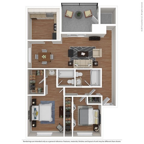 a stylized floor plan with a bedroom and living room